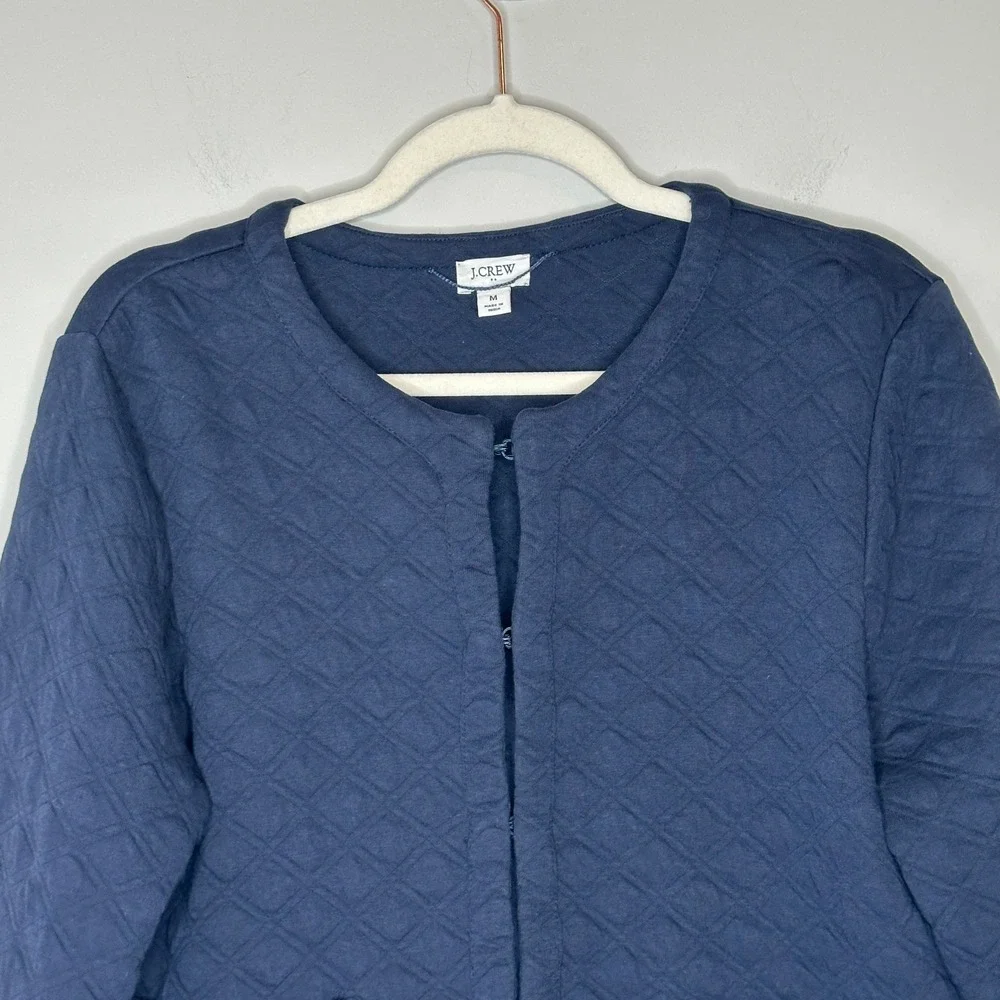 J. Crew Factory‎ Quilted Jacket Women's Medium Navy Blue Open Front Pockets Fa24 - Picture 6 of 11